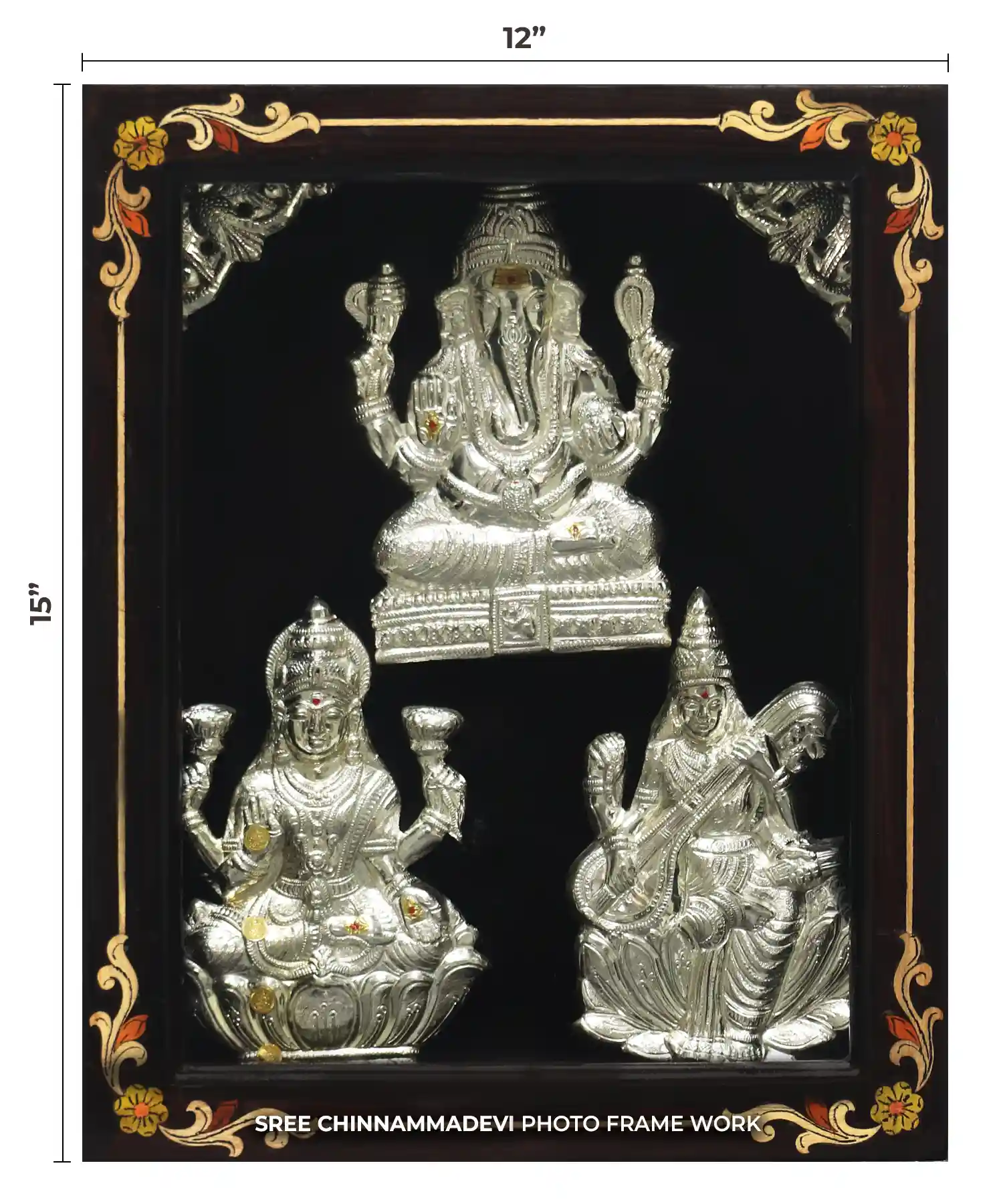 Ganesh Lakshmi Saraswati Silver _ 12 x 15